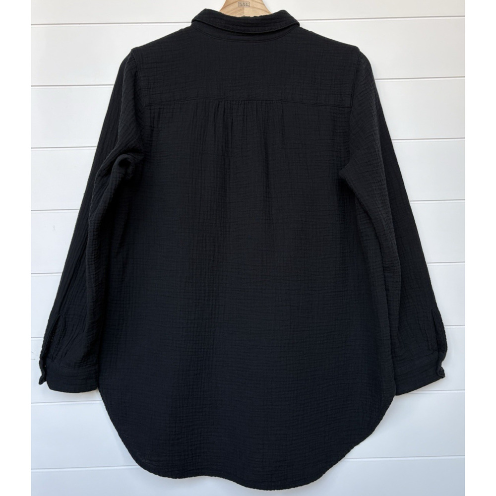 J Jill 100% Cotton Gauze Button Front Tunic Shirt Long Sleeves Black M Petite - Picture 7 of 13